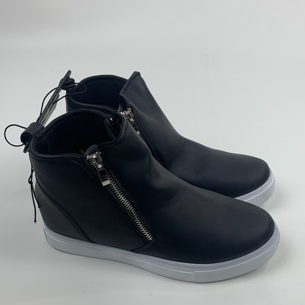 Blue Black High-Top Wedge Zip Sneakers with Zippers Size 8-8.5 New NWT